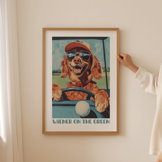 Funny Weiner Dog Golf Wall Art Vintage Dachshund Preppy Print Man Cave Decor Trendy Abstract Poster For Favorite Hobby Men Gift
