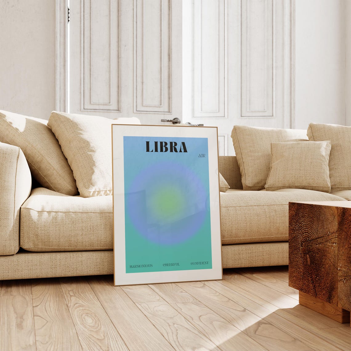Libra Air Sign Teal Aura Gradient Serif Zodiac Astrology Poster - Image 2