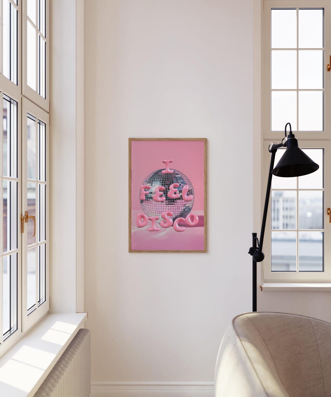 I Feel Disco Pink Bubble Letters Disco Ball Party Decor Poster - Image 4