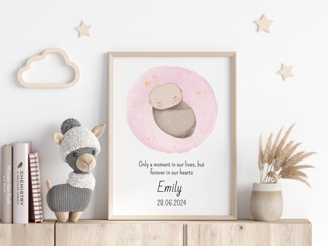 Sleeping Baby Pink Circle Personalized Memorial Keepsake Poster