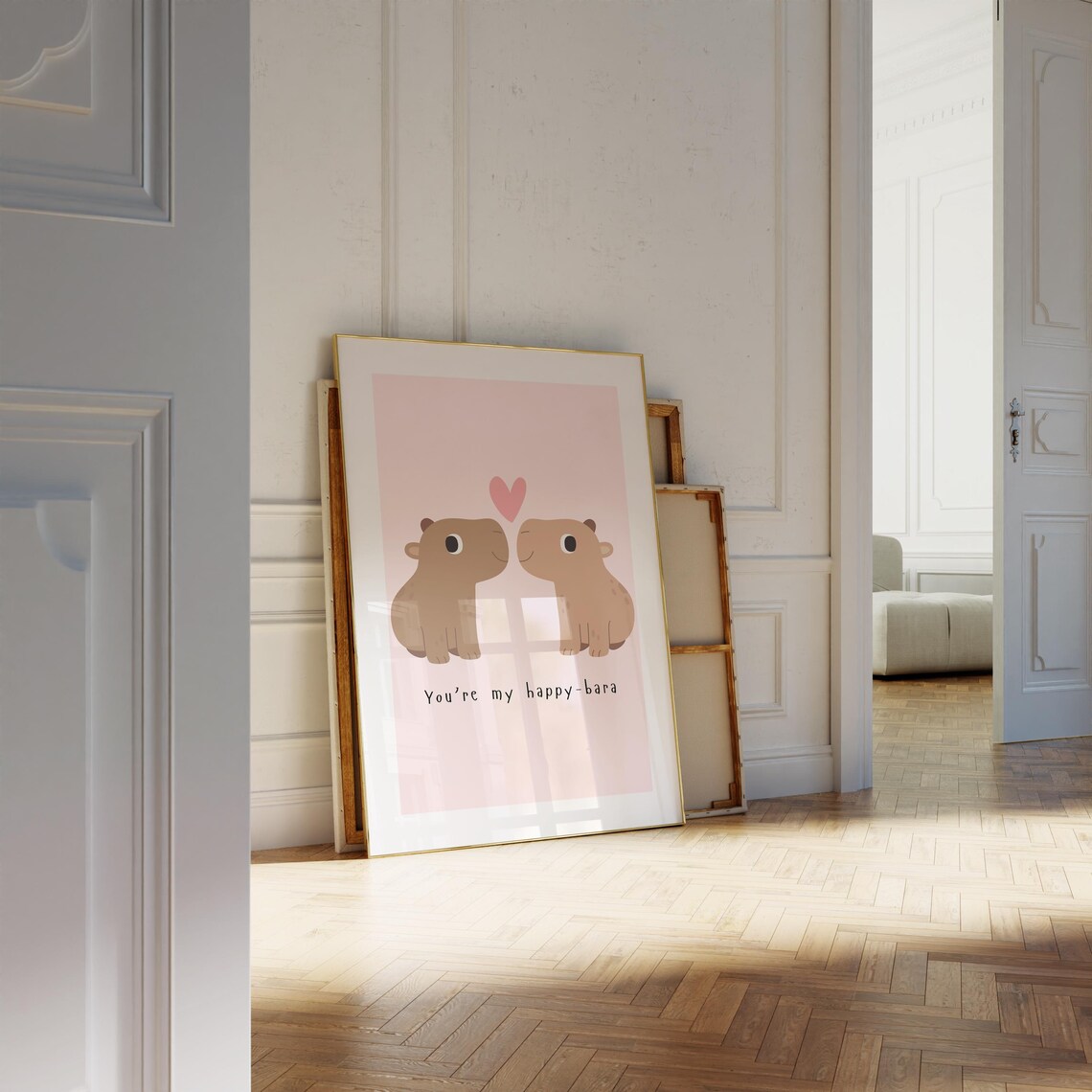 Cute Capybara Couple Happy Bara Pun Pink Valentine Love Poster - Image 2
