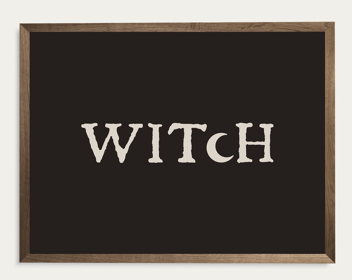 Witch Crescent Moon Typography Halloween Gothic Lettering Wall Art