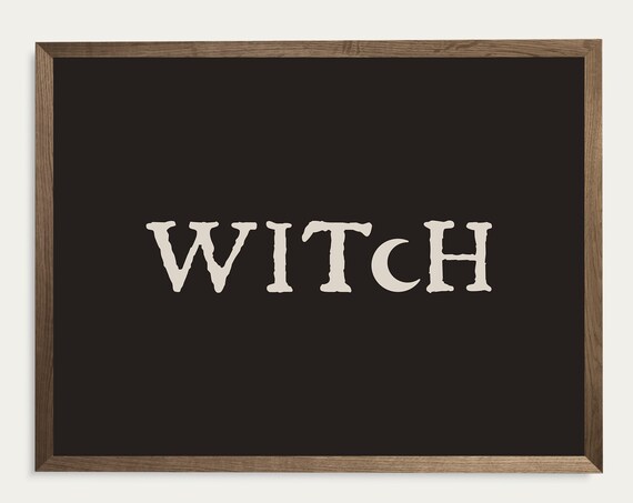 Witch Crescent Moon Typography Halloween Gothic Lettering Wall Art