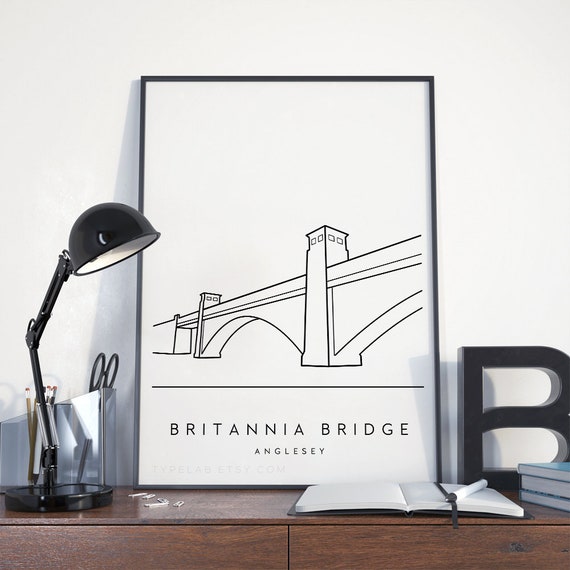 Britannia Bridge, Anglesey Wales Travel Poster