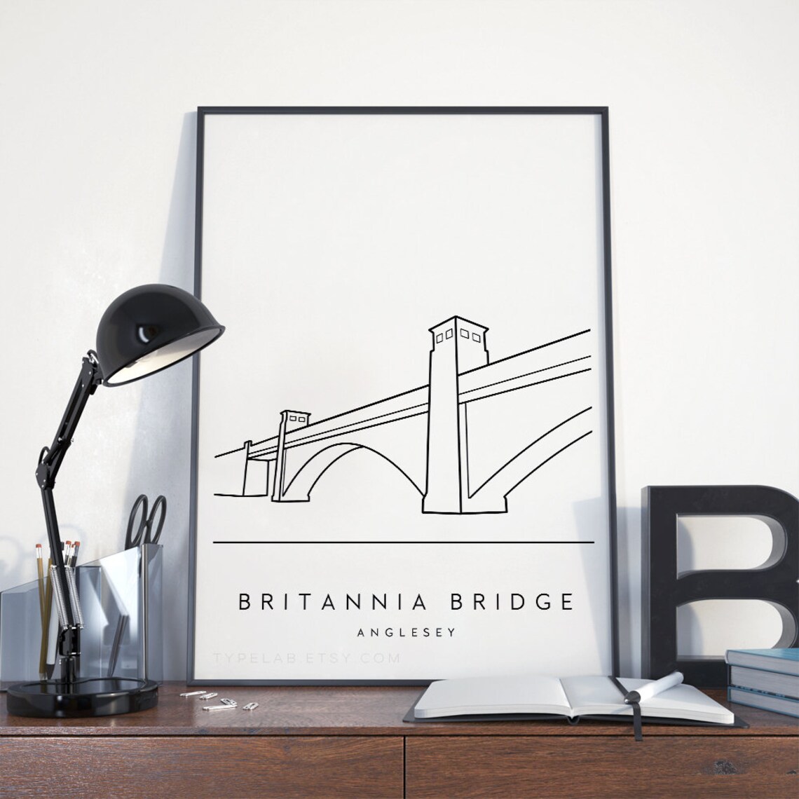 Britannia Bridge, Anglesey Wales Travel Poster