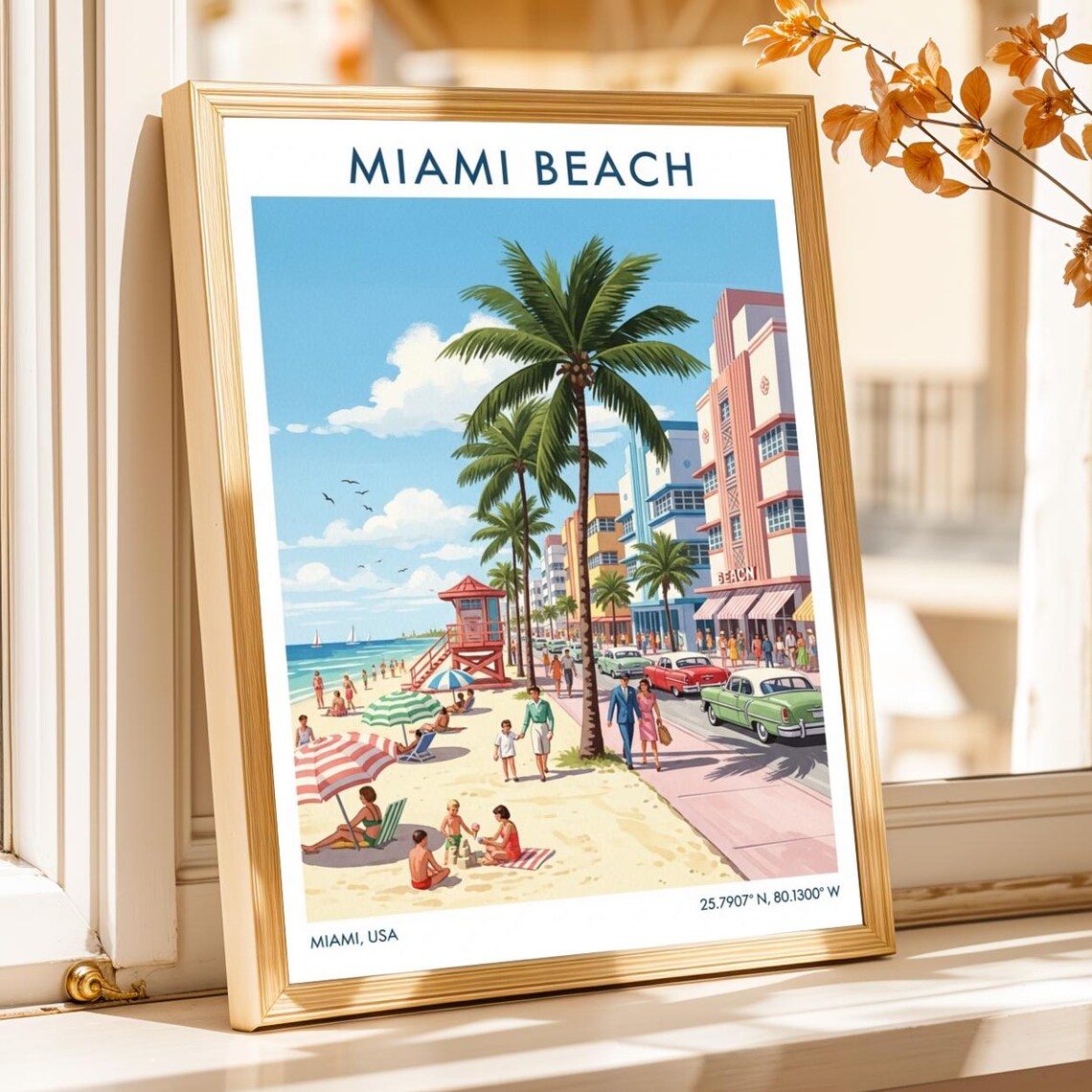 Miami Beach Florida Art Deco Lifeguard Tower Vintage Travel Poster