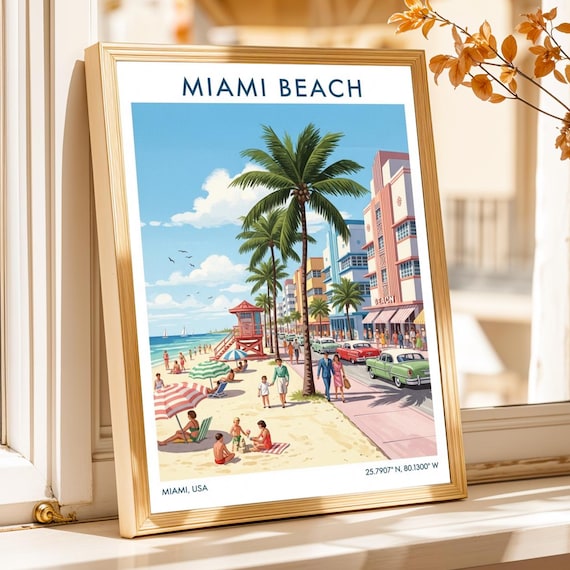 Miami Beach Florida Art Deco Lifeguard Tower Vintage Travel Poster
