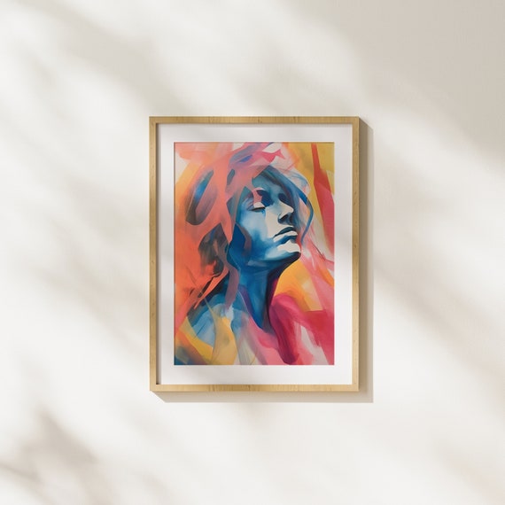 Vibrant Watercolor Woman Portrait Art Illustration Wall Modern