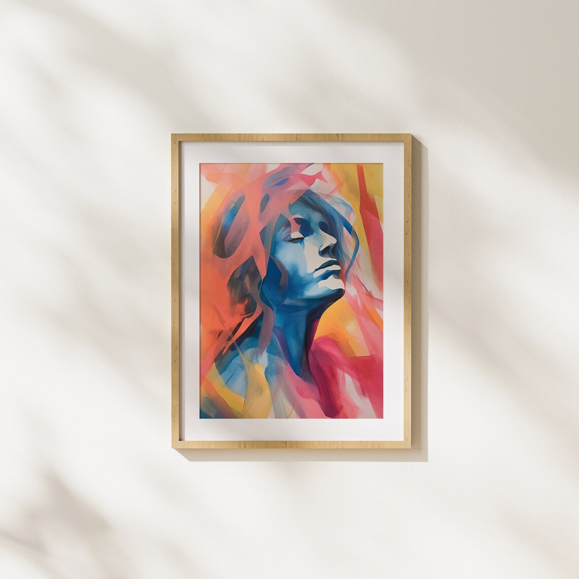 Vibrant Abstract Watercolor Woman Portrait Blue Pink Brushstroke Poster