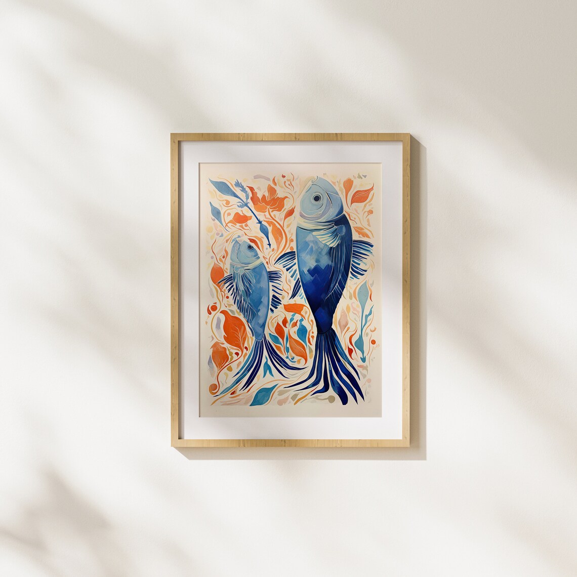 Fish Blue Nature Animals Plants Abstract Art Modern Unique Illustration Painting Wall Fun Underwater Life