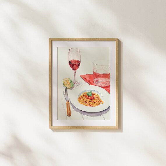 Spaghetti with Meatball and Red Wine Dinner Table Still Life Poster