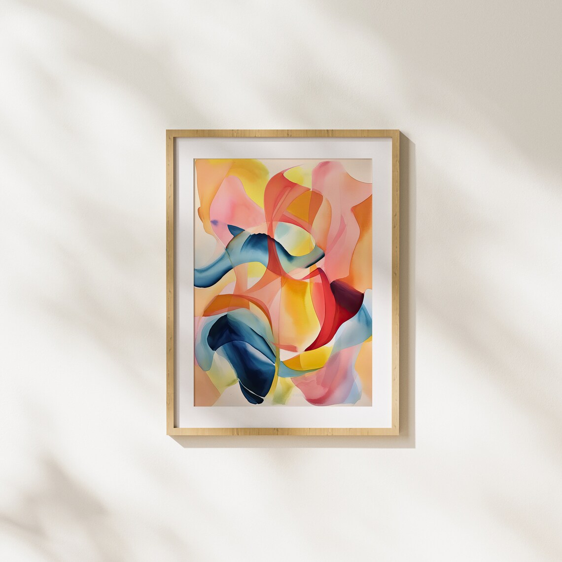 Abstract Watercolor Flowing Shapes in Coral Blue Yellow Poster