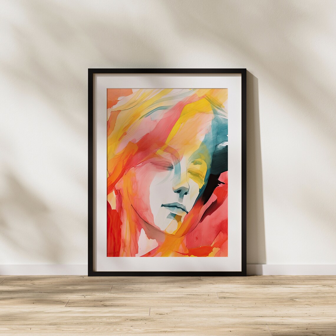 Vibrant Abstract Watercolor Woman Face Warm Sunset Colors Poster - Image 2