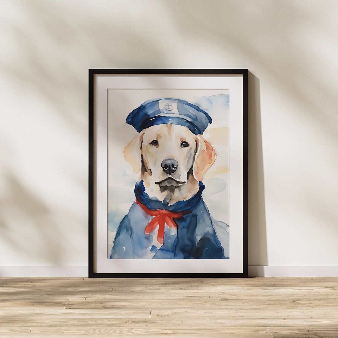 Golden Retriever Sailor Puppy In Captain Hat Watercolor Art Poster - Image 2