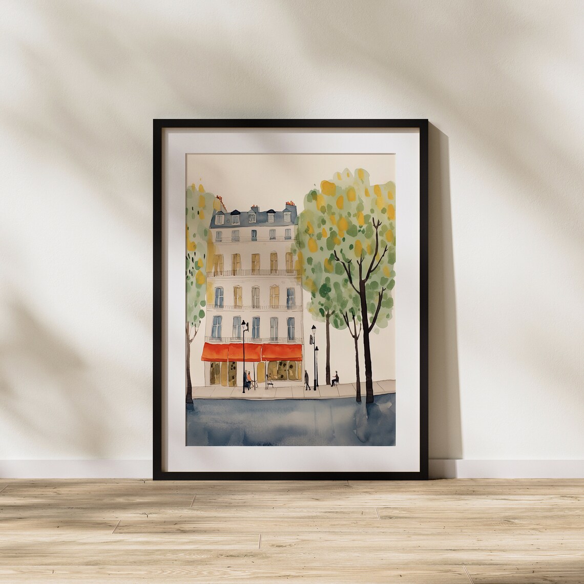 Autumn Paris Street Cafe Scene Romantic Watercolor Travel Art Poster - Image 2