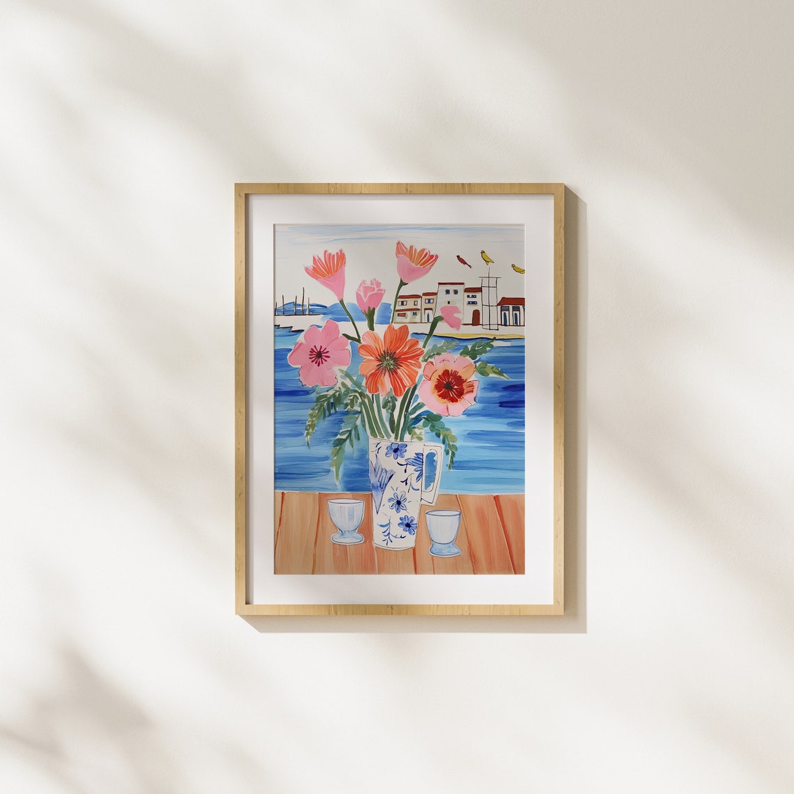 Coastal Flowers in Porcelain Jug Seaside Still Life Art Poster