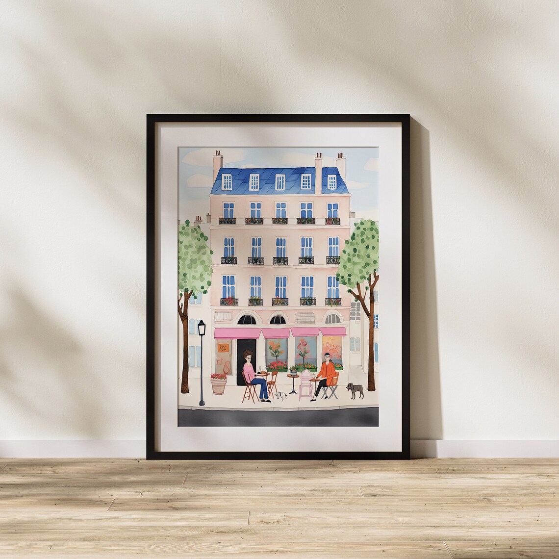 Paris Cafe Terrace Friends and Dog Charming Travel City Art Poster - Image 2