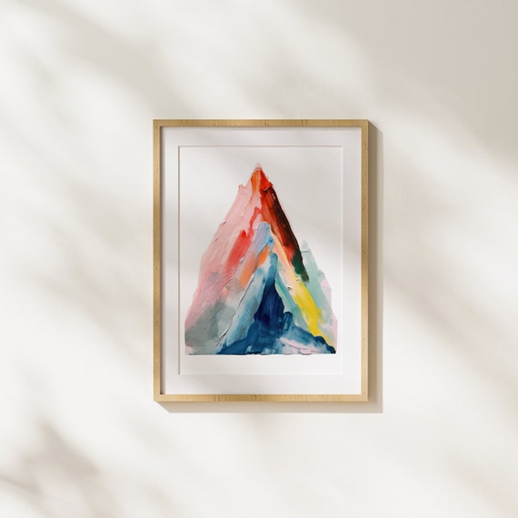 Mountain Nature Watercolor Painting Abstract Colorful Art Home Decor Wall