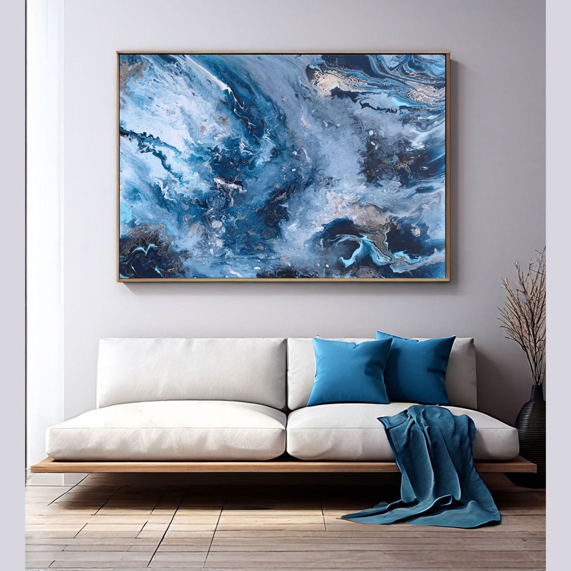 Blue Marble Swirl Abstract Fluid Ocean Wave Artwork Wall Poster