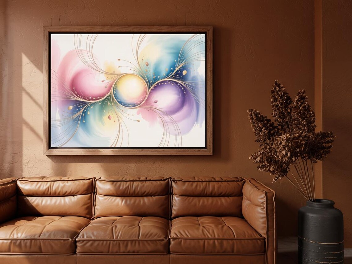 Pastel Watercolor Swirl Gold Filigree Orb Dreamy Abstract Print - Image 3