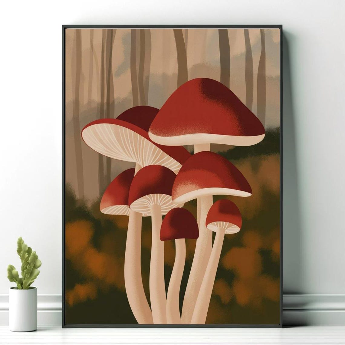 Whimsical Red Mushrooms Forest Nature Wall Art - Image 2