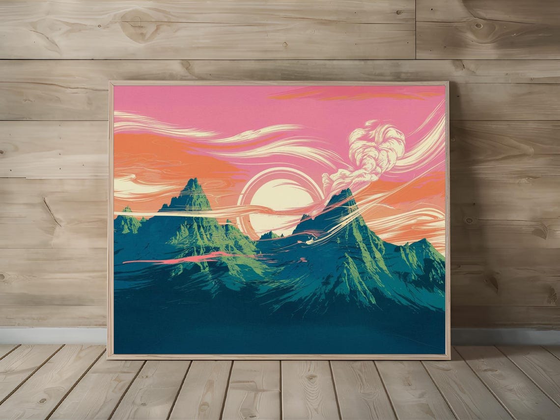 Mountain Peaks Sunrise Minimalistic Art Print Nature Decor Wall Room