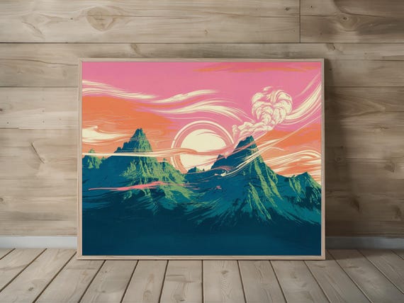 Mountain Peaks Sunrise Minimalistic Art Print Nature Decor Wall Room