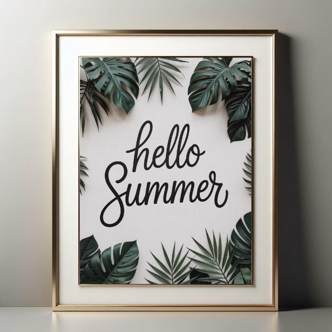 Minimal Tropical Hello Summer Wall Art Monstera Leaf