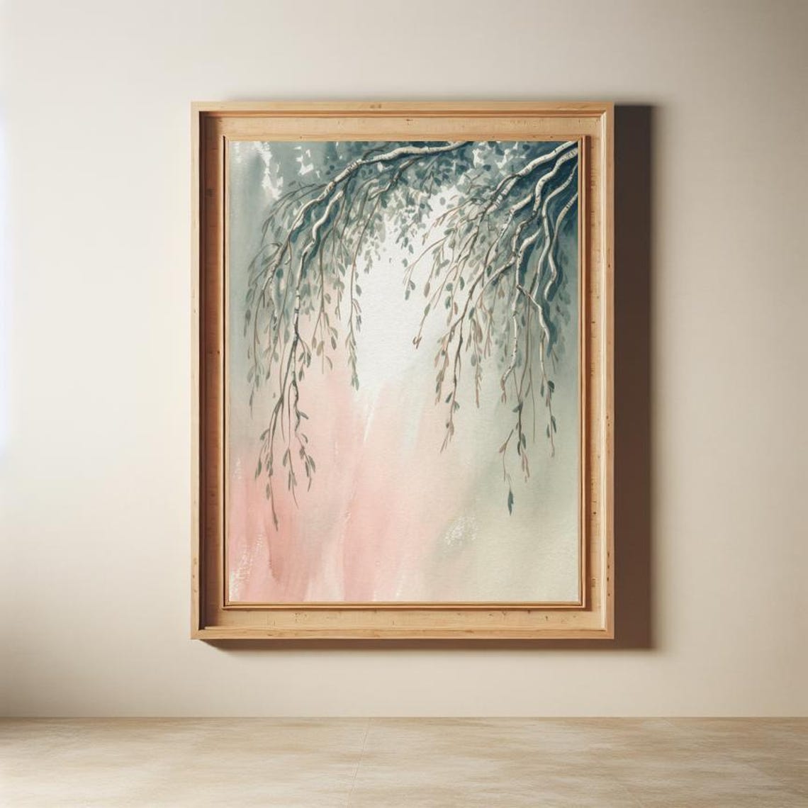 Weeping Willow Branches Blush Pink Watercolor Botanical Poster - Image 2
