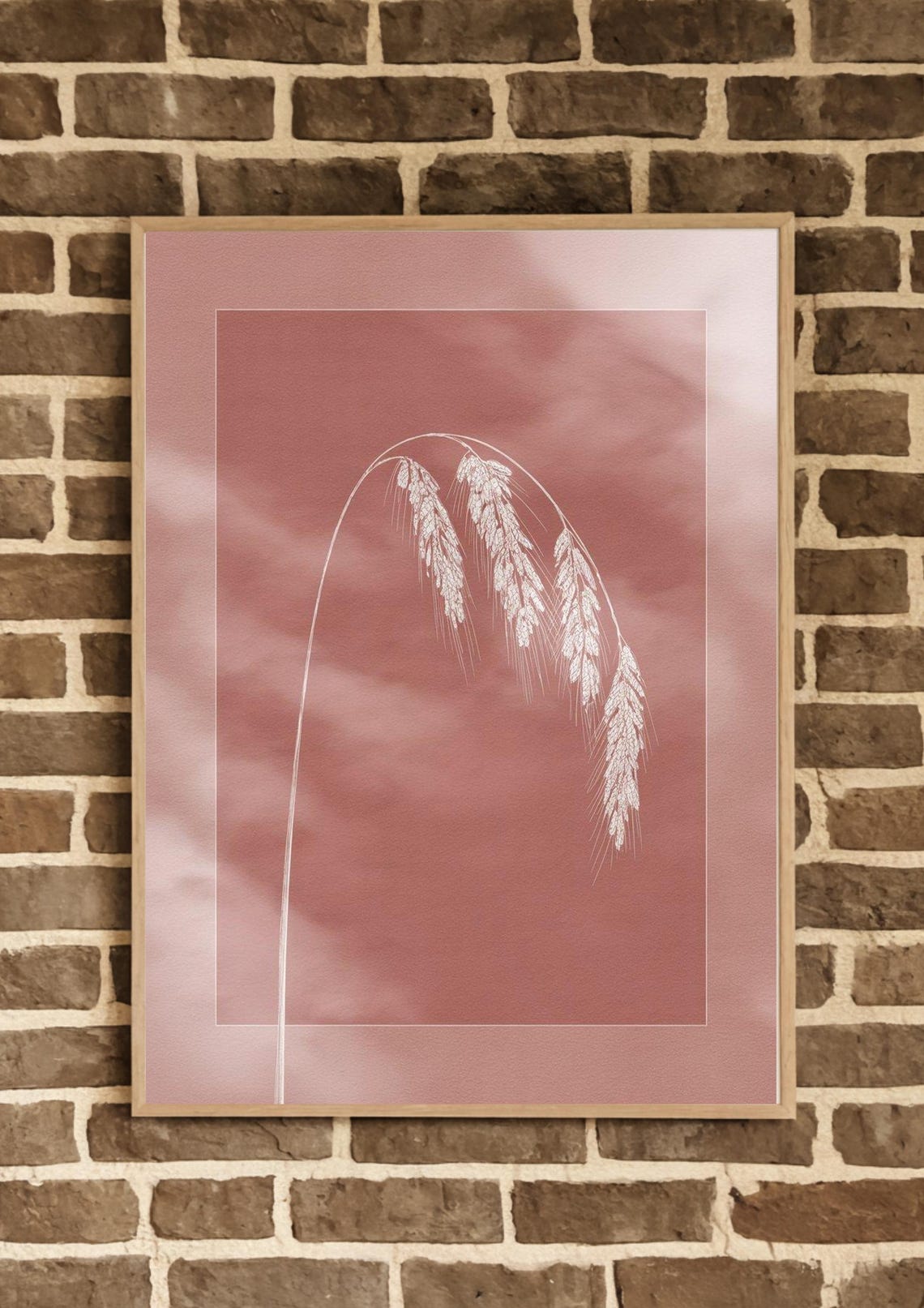 White Wheat Stalk Dusty Pink Single Minimalist Botanical Wall Art - Image 2