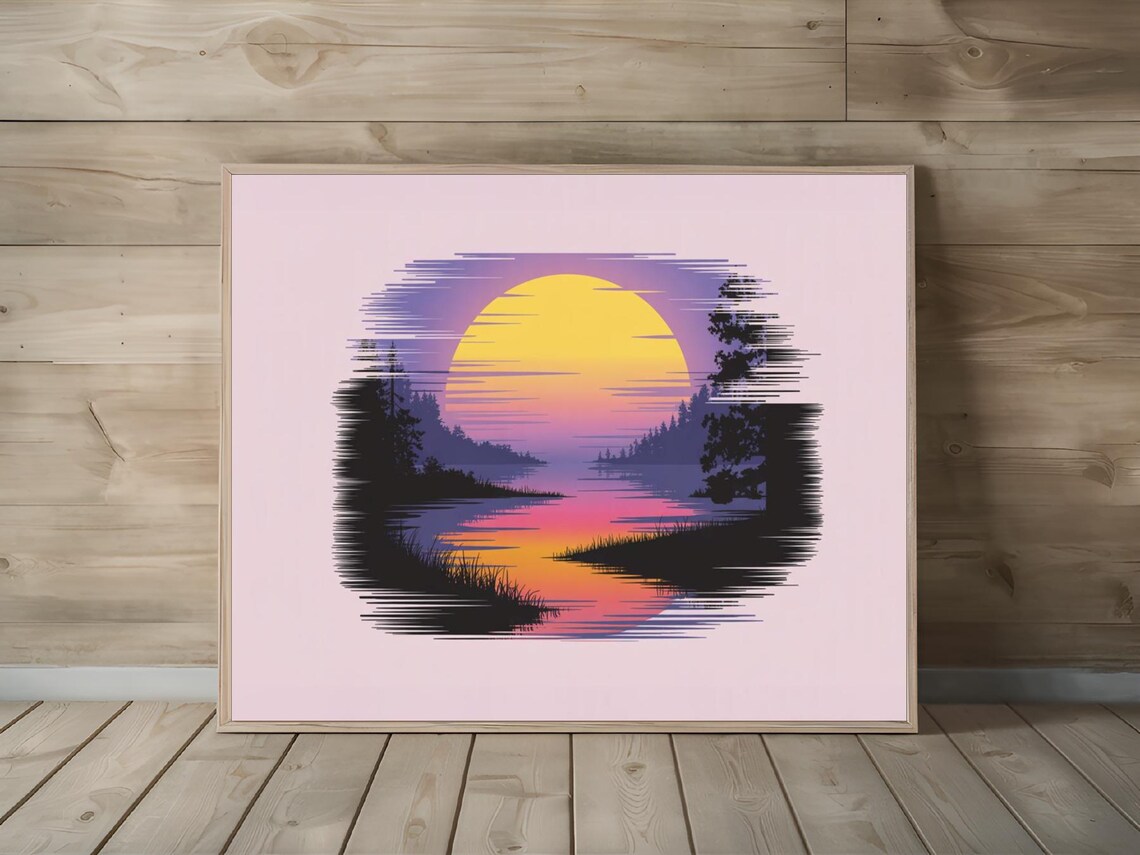 Vibrant Sunrise Over Lake With Yellow Sun Pink Sky Nature Poster - Image 2