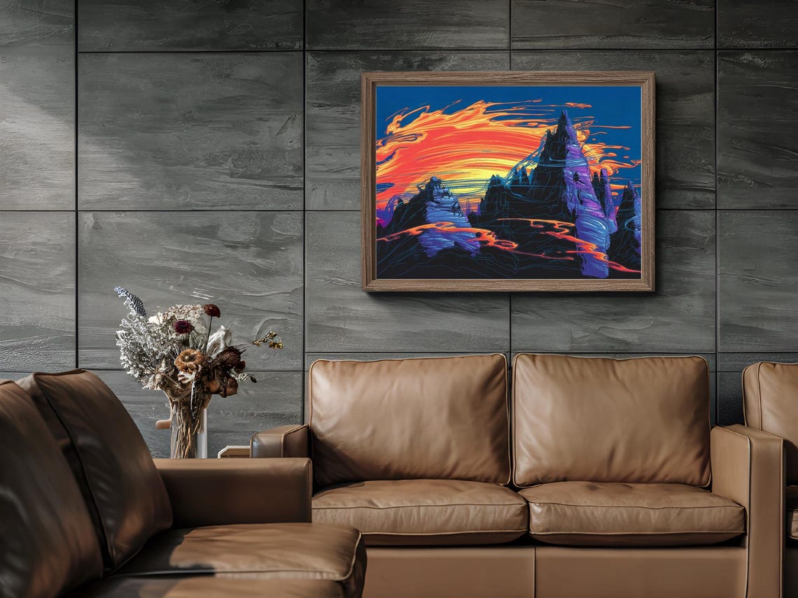 Mountain Peaks Sunrise Minimalistic Art Print Nature Decor Wall Room