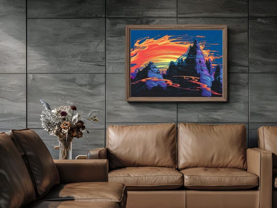 Mountain Peaks Sunrise Minimalistic Art Print Nature Decor Wall Room