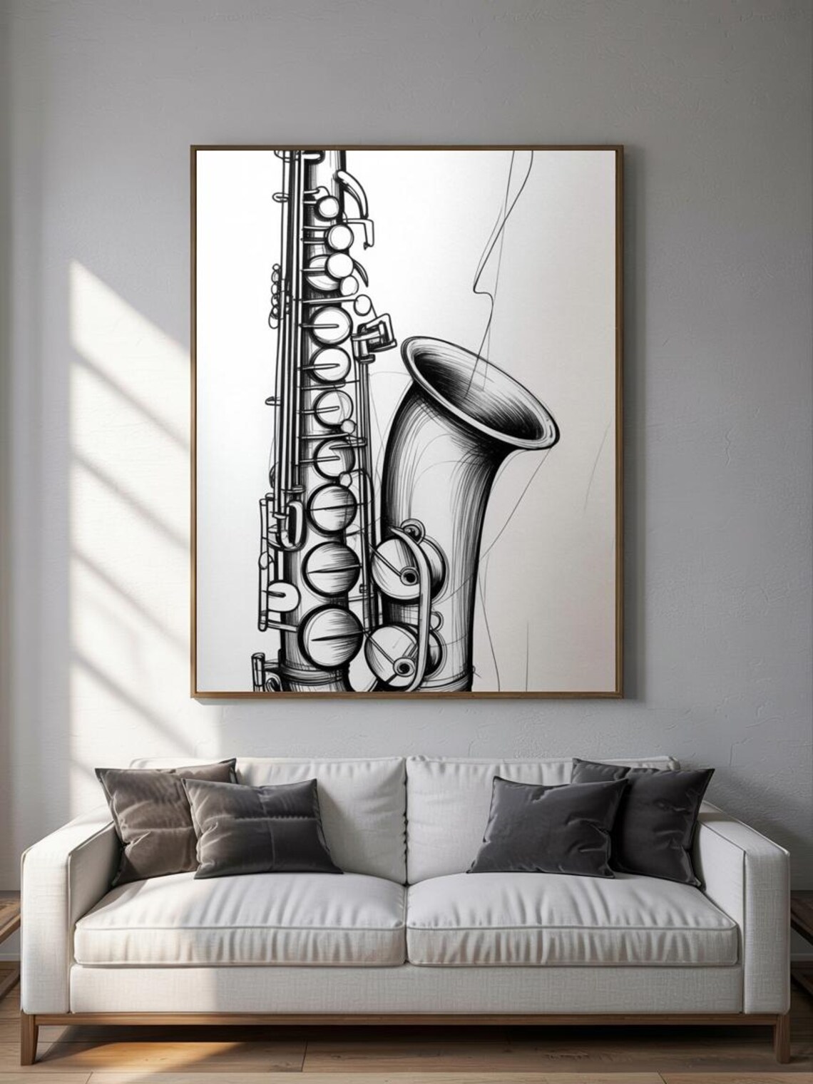 Black And White Saxophone Sketch Jazz Music Art Print - Image 3