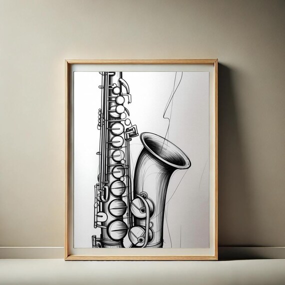 Black And White Saxophone Sketch Jazz Music Art Print