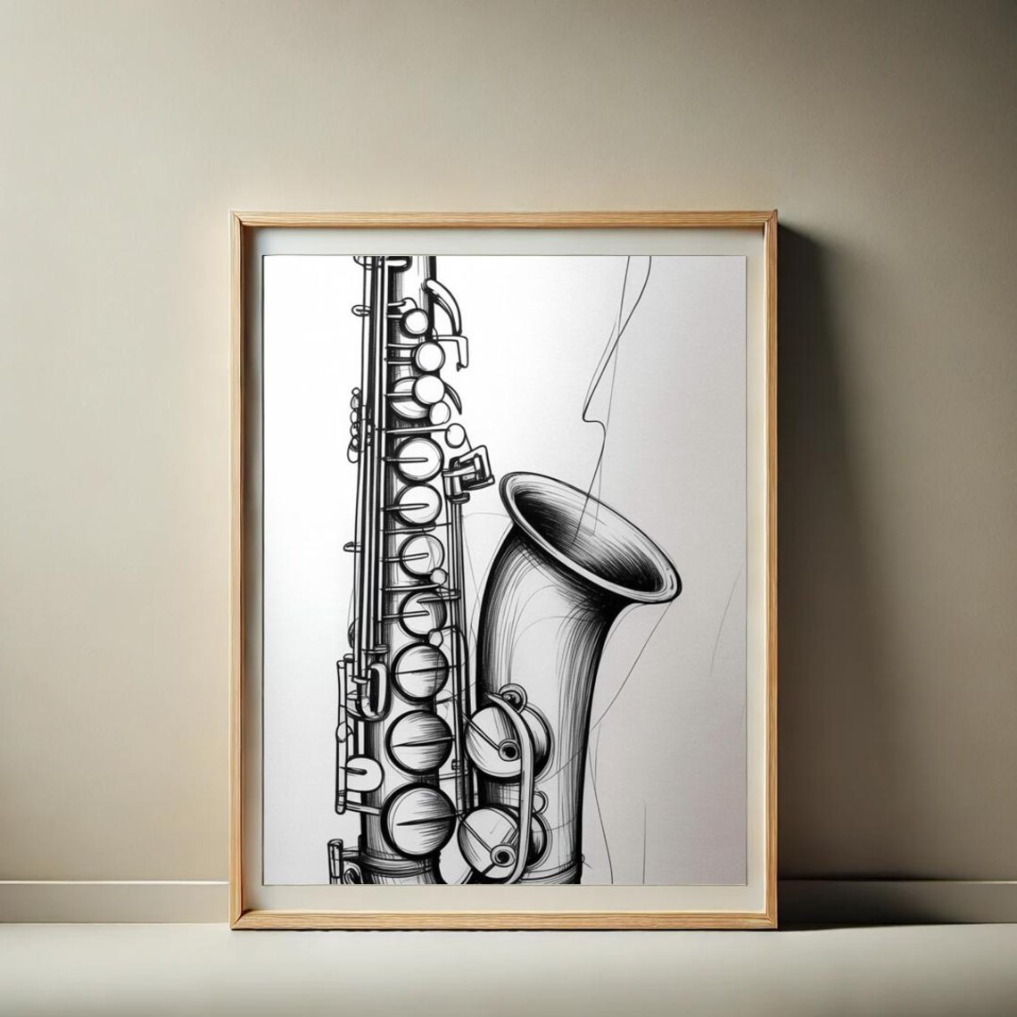 Black And White Saxophone Sketch Jazz Music Art Print