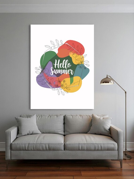 Abstract Hello Summer Wall Art Colorful Geometric Floral