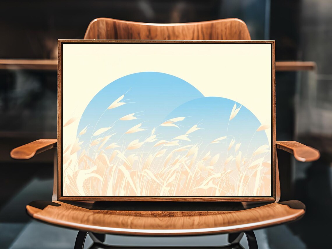 Double Blue Sun Rising Pale Grass Minimalist Japanese Style Print - Image 2
