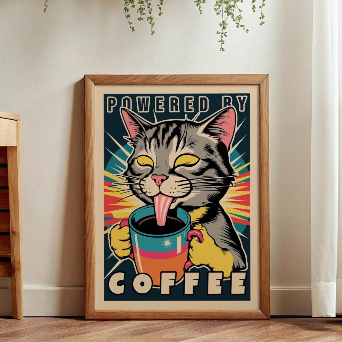 Cute Cat Coffee Poster, Retro Kitchen Decor