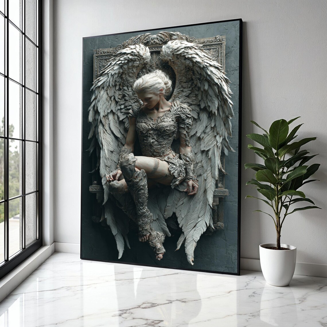 Stone Angel Warrior Woman With Feathered Wings Gothic Poster