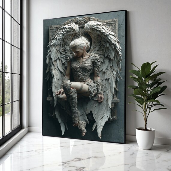 Stone Angel Warrior Woman With Feathered Wings Gothic Poster