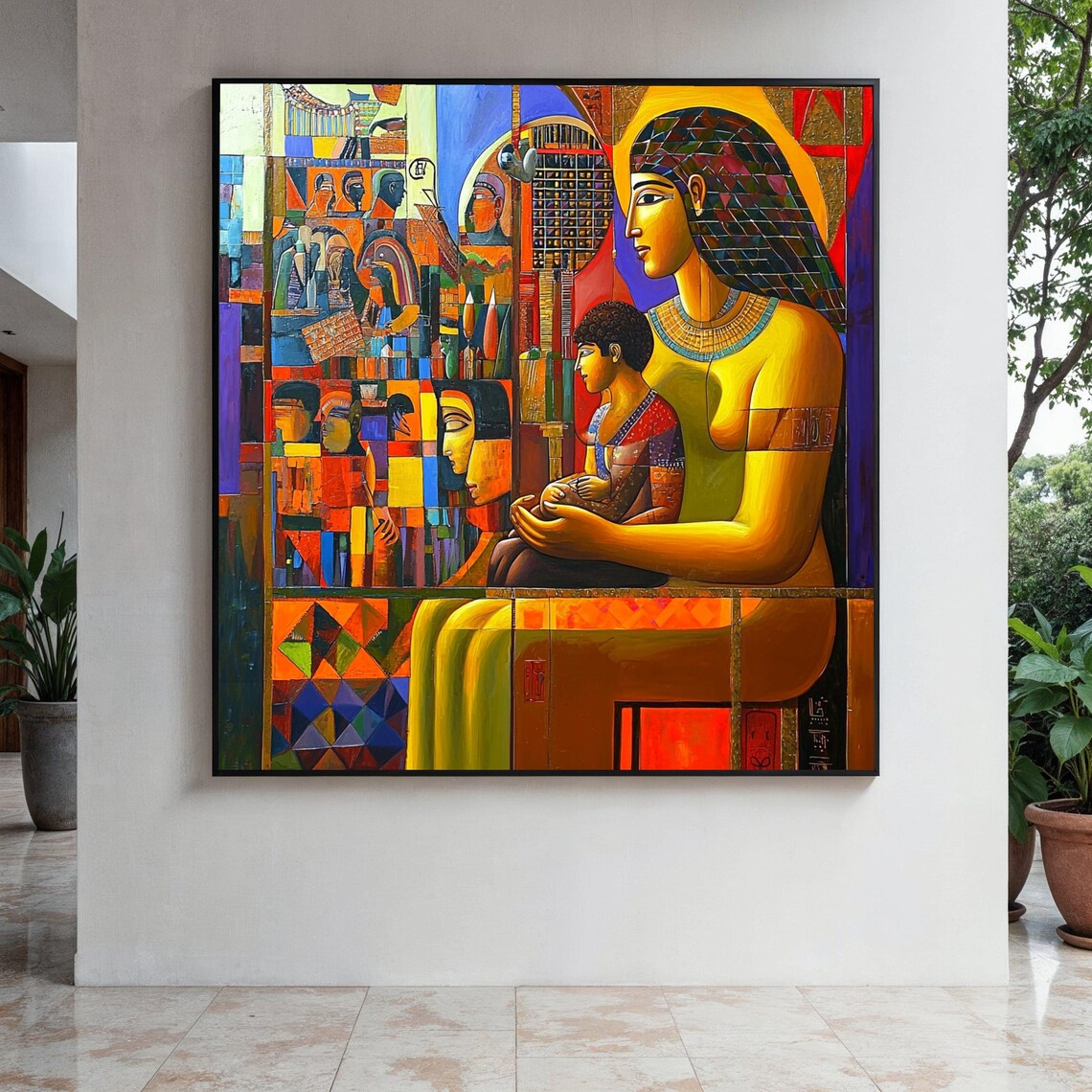 Egyptian Queen Mother Child Cubist Colorful Abstract Art Poster