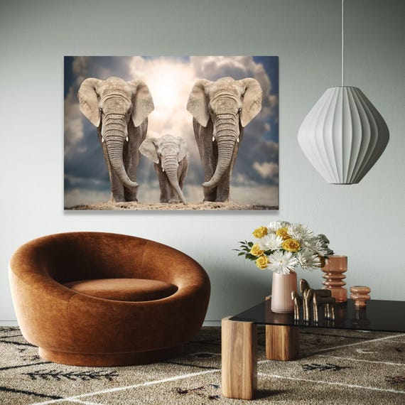 Majestic Elephant Family Canvas Safari Wildlife Wall Art Nature Animal Decor Herd Artwork Gift Home Print