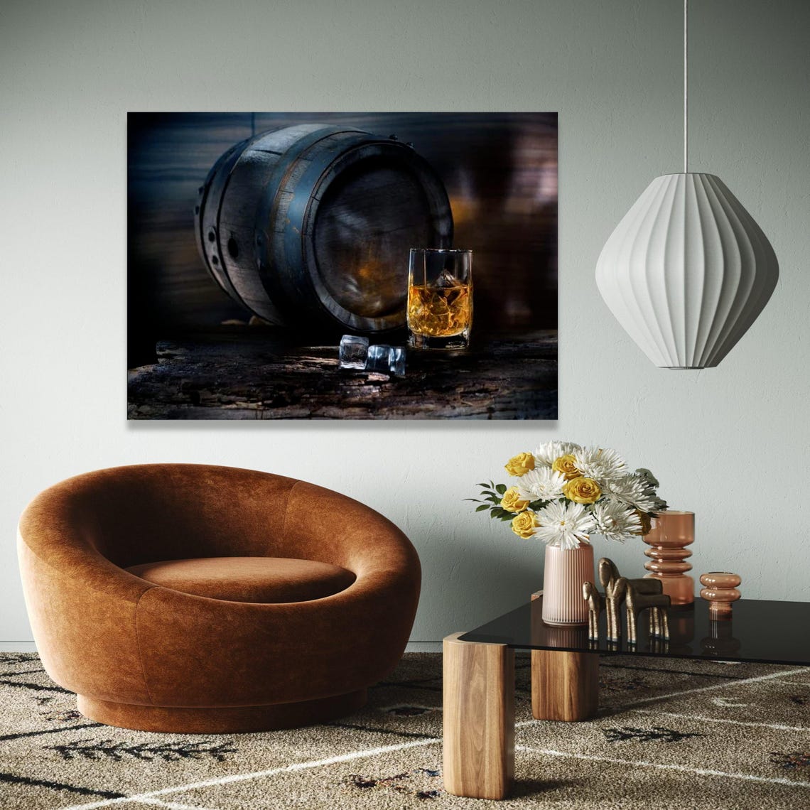Whiskey Barrel Oak Cask Glass of Bourbon Rustic Bar Room Poster