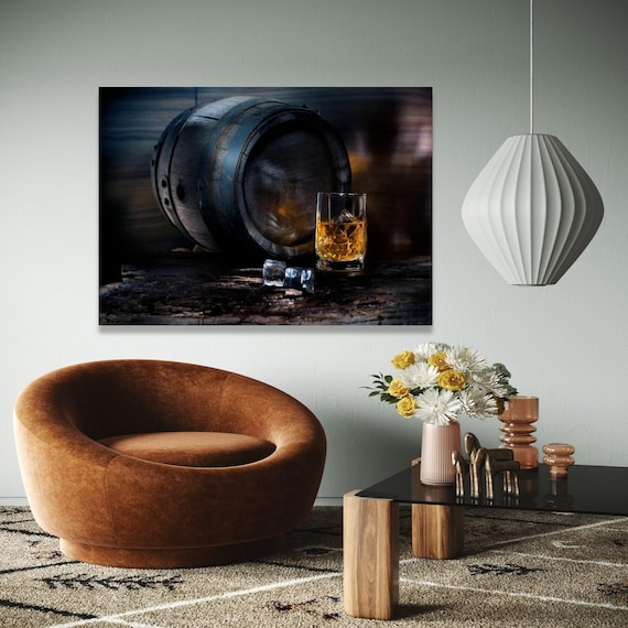 Whiskey Barrel Oak Cask Glass of Bourbon Rustic Bar Room Poster