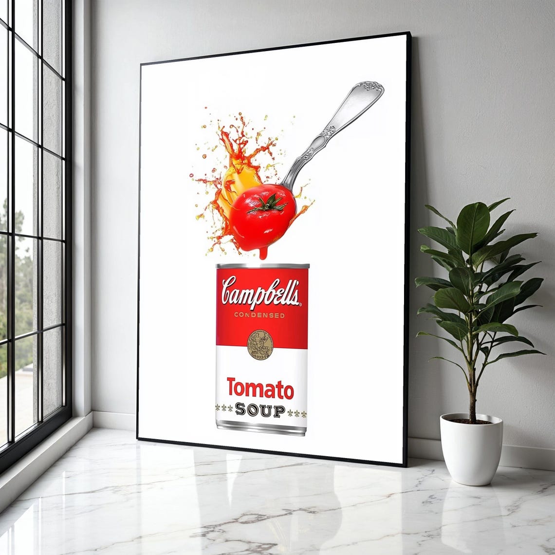 Tomato Soup Can Splashing Spoon Pop Art Kitchen Decor Poster