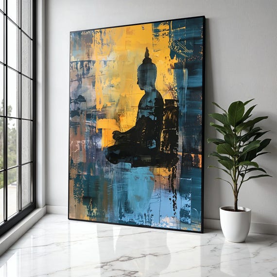 Abstract Buddha Silhouette Canvas Meditation Wall Art Spiritual Decor Contemporary Zen Painting Calm And Gift Home Print