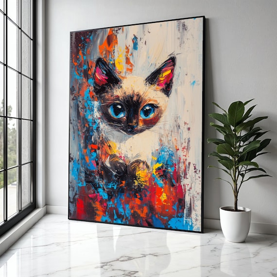 Siamese Cat Big Blue Eyes Colorful Abstract Feline Art Poster