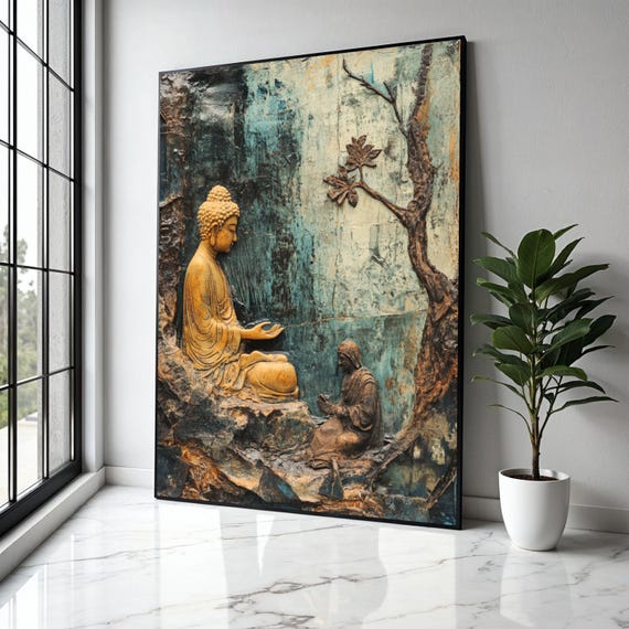 Serene Buddha Meditation Canvas Wall Art Spiritual Zen Decor Tranquil Sculpture Mindfulness Gift Home Print
