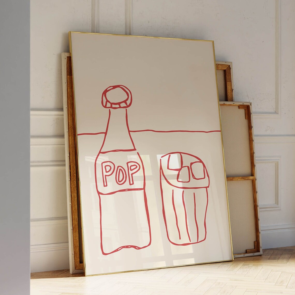Retro Pop Soda Bottle Red Hand Drawn Line Art Bar Wall Poster